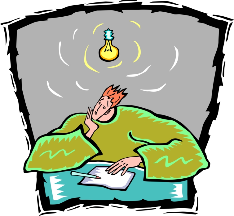 Vector Illustration of Writer's Block Searching for an Idea with Electric Light Bulb