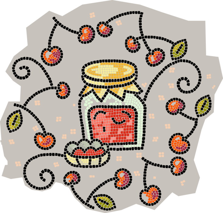 Vector Illustration of Decorative Mosaic Jar of Cherry Preserves