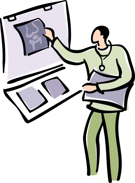 Vector Illustration of Health Care Professional Doctor Physician Examines Patient X-Rays