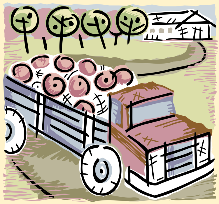 Vector Illustration of Commercial Shipping and Delivery Transport Truck Vehicle with Farm Produce for Market