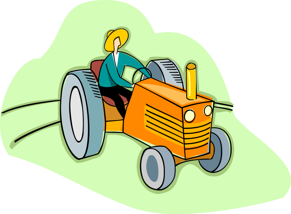Vector Illustration of Farmer Drives Tractor Working the Farm Fields