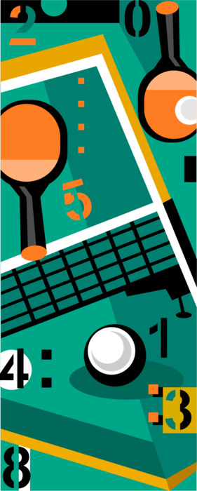Vector Illustration of Game of Table Tennis Ping Pong Table with Rackets and Ball