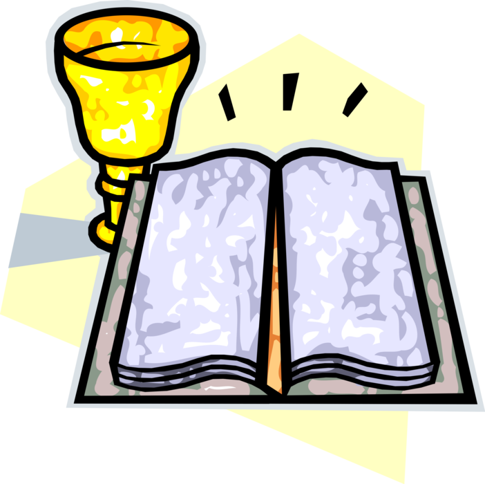 Vector Illustration of Holy Bible Book Product of Divine Inspiration with Communion Chalice Cup