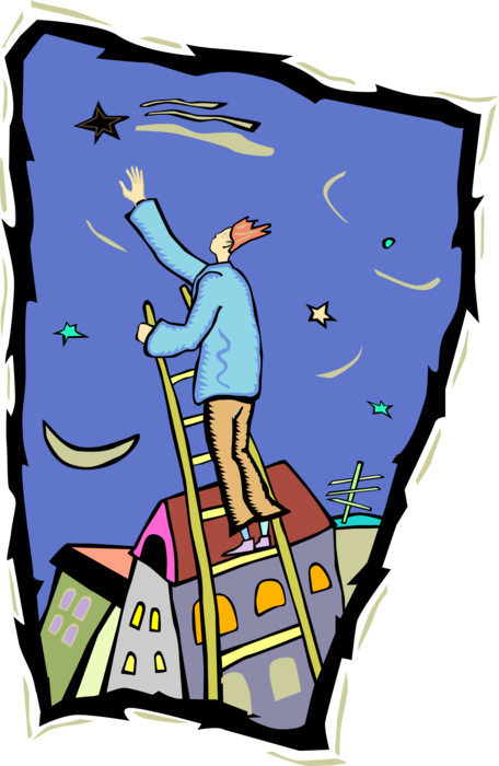 Vector Illustration of Achieving Goals and Reaching for the Stars