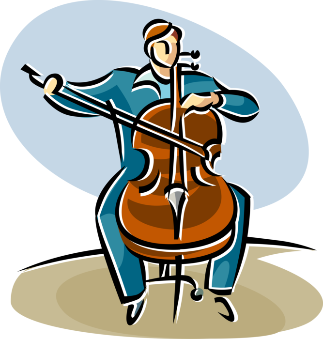 Vector Illustration of Classical Cellist Musician Plays Cello Bowed String Instrument