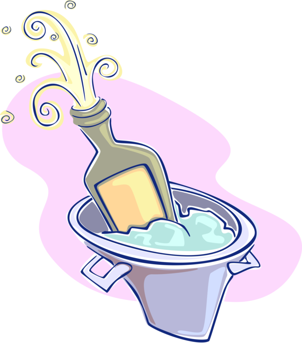 Vector Illustration of Bubbly Champagne Chilling on Ice