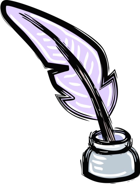 Vector Illustration of Feather Quill Pen and Ink Well