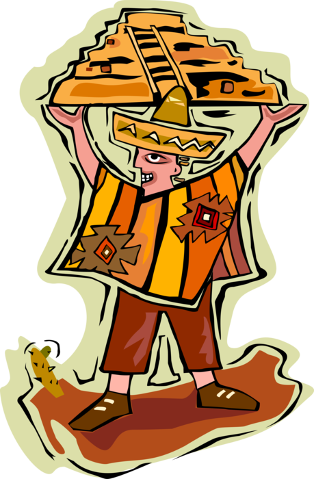 Vector Illustration of Mexican Holds Up Mayan, Aztec, or Inca Pyramid