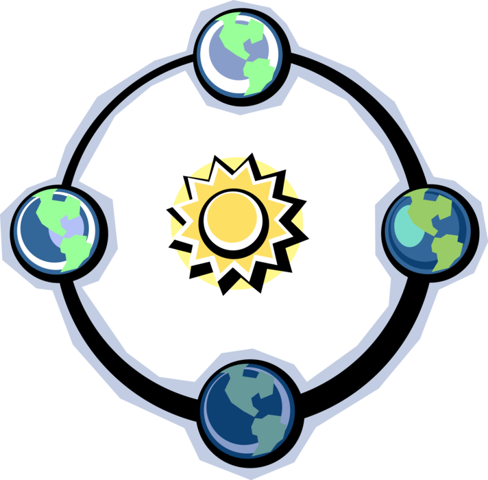 Vector Illustration of Planet Earth World Rotating Around the Sun