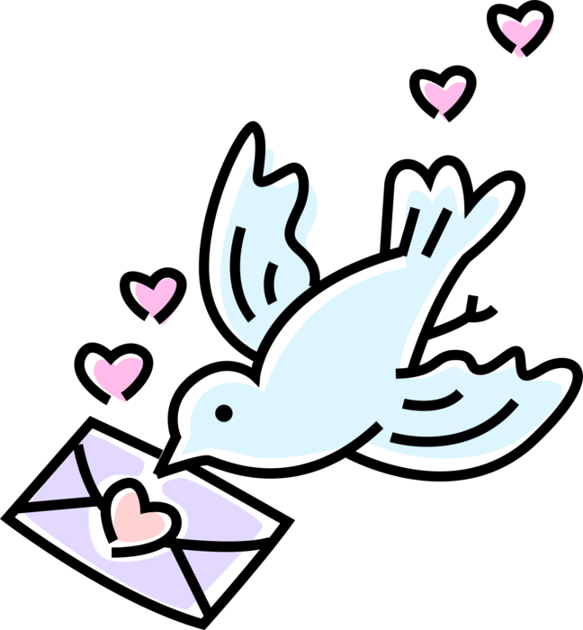 Vector Illustration of Dove Bird Delivers Love Letter with Romantic Hearts