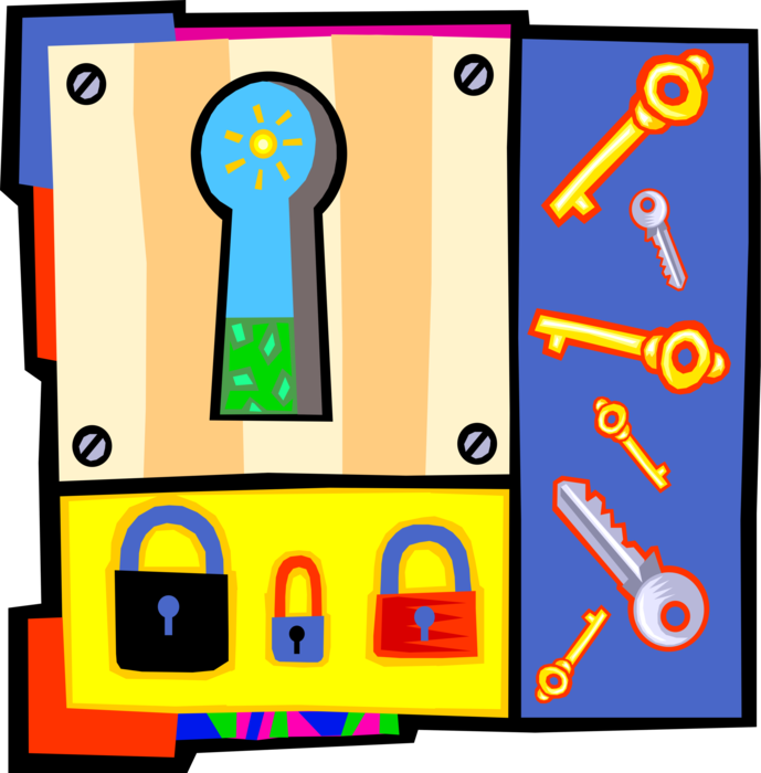 Vector Illustration of Security Keys, Padlock Locks, and Keyholes