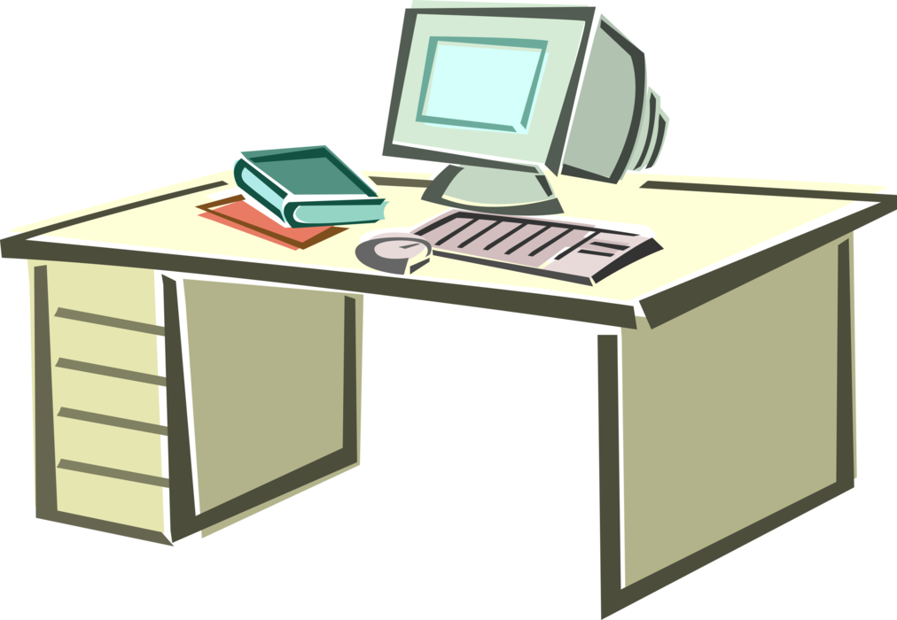Vector Illustration of Office Desktop Computer on Desk