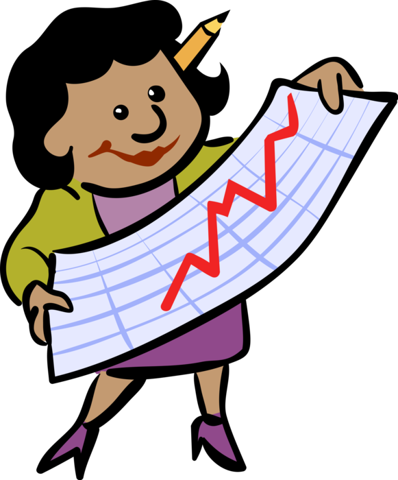 Vector Illustration of Businesswoman Reviews and Analyses Business Sales Chart