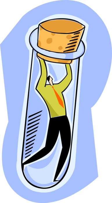 Vector Illustration of Science Laboratory Technician Trapped Inside Test Tube used in Scientific Experiments