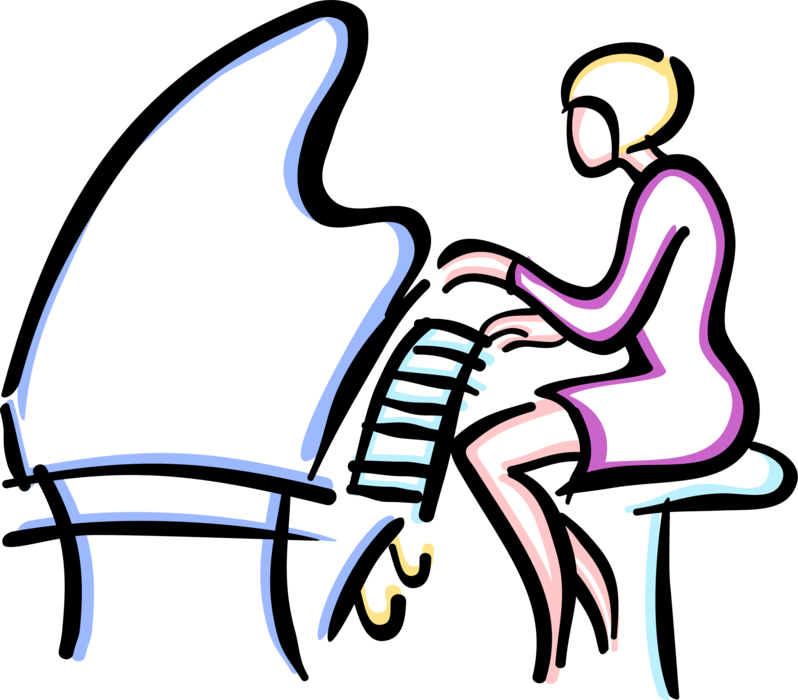 Vector Illustration of Pianist Musician Plays Grand Piano Musical Instrument