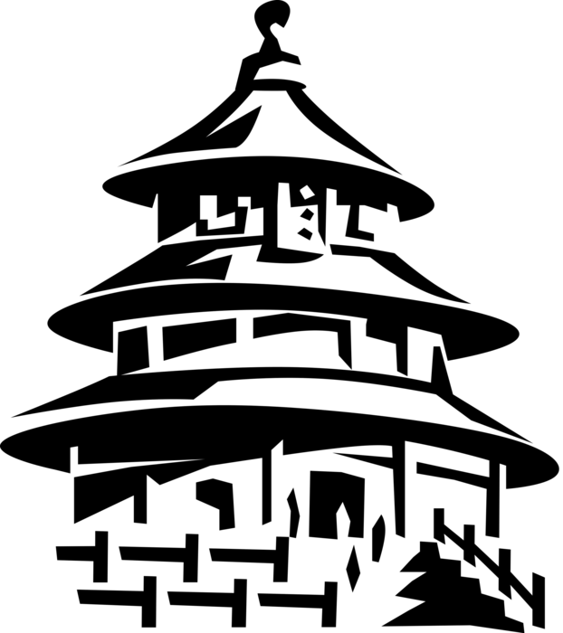 Vector Illustration of Temple of Heaven, Medieval Taoist Religious Building, Beijing, China