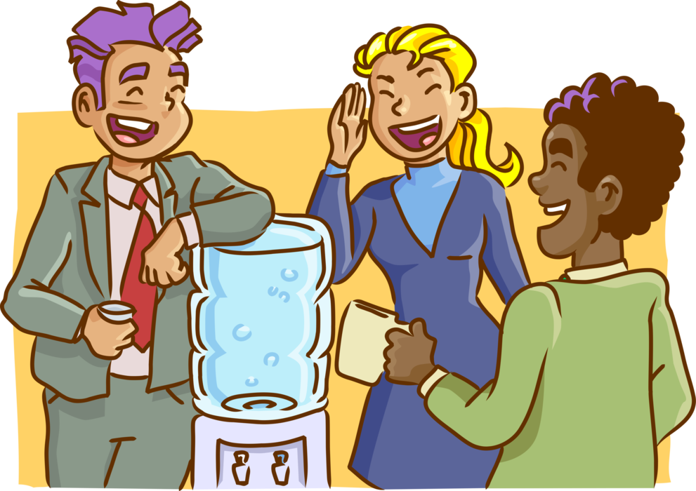Vector Illustration of Office Colleagues Engage in Water Cooler Banter and Gossip