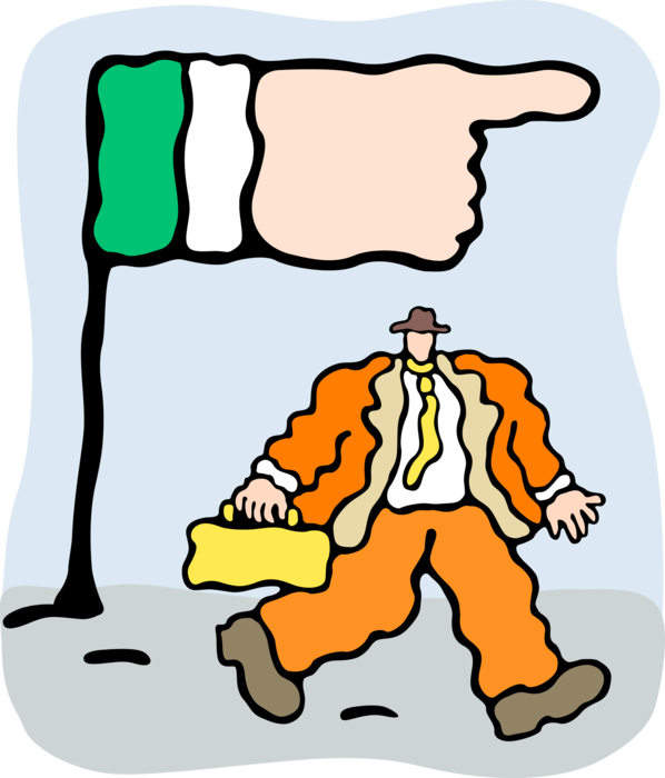 Vector Illustration of Businessman Follows Directions with Hand and Pointing Finger