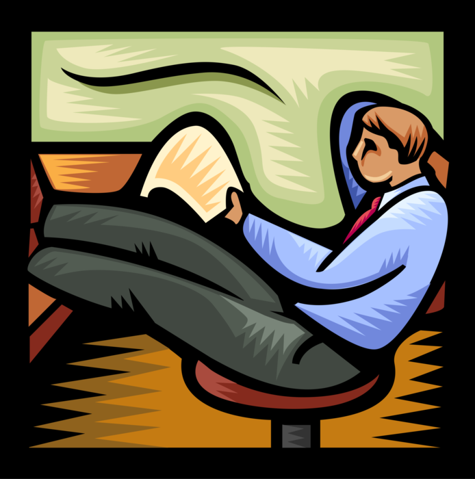 Vector Illustration of Businessman Relaxes at Office Desk