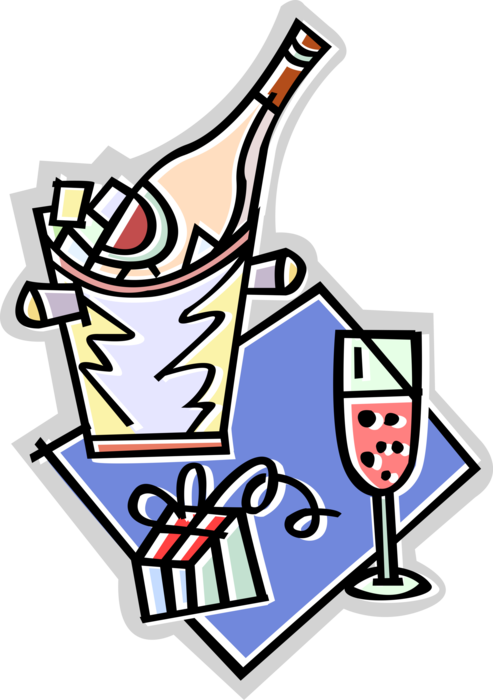 Vector Illustration of French Champagne Chilling in Ice Bucket