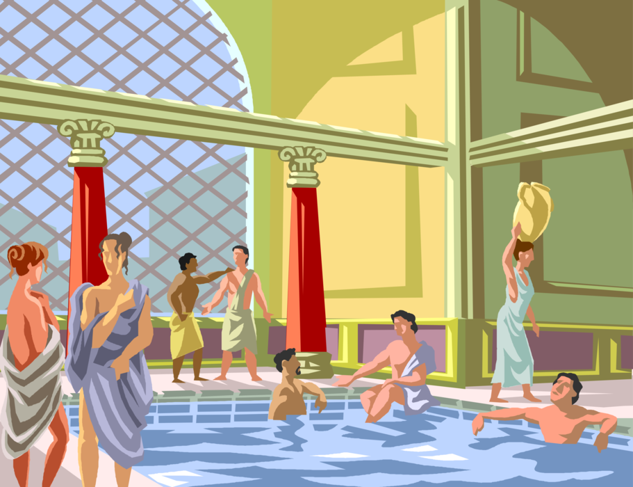 Vector Illustration of Ancient Rome Roman Baths Imperial Bath Complex used for Recreation and Cleaning