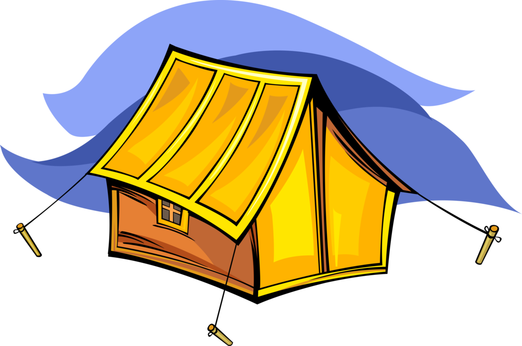 Vector Illustration of Outdoor Recreational Activity Camping Pup-Tent Shelter-Half Tent Shelter in Campground