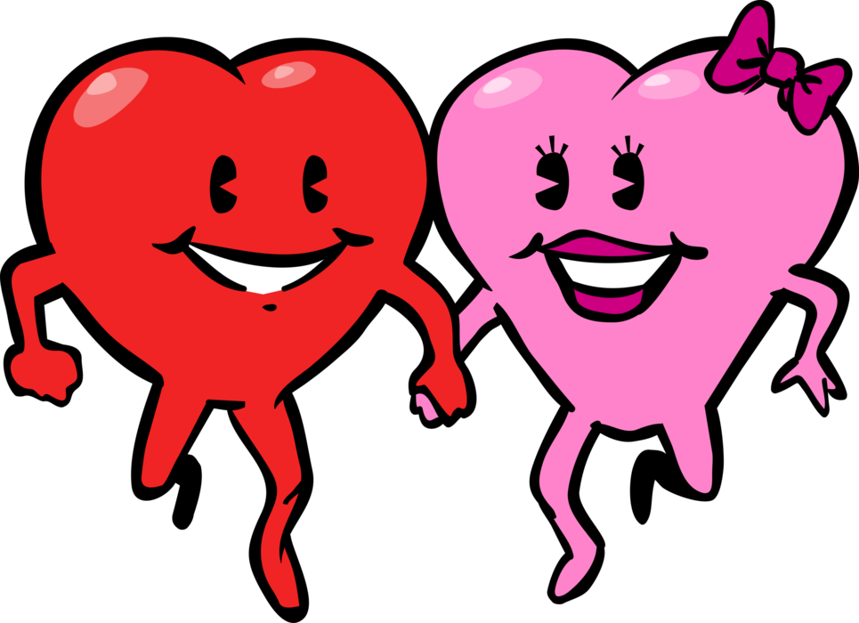 Vector Illustration of Valentine's Day Sentimental Love Hearts Hold Hands as Expression of Affection