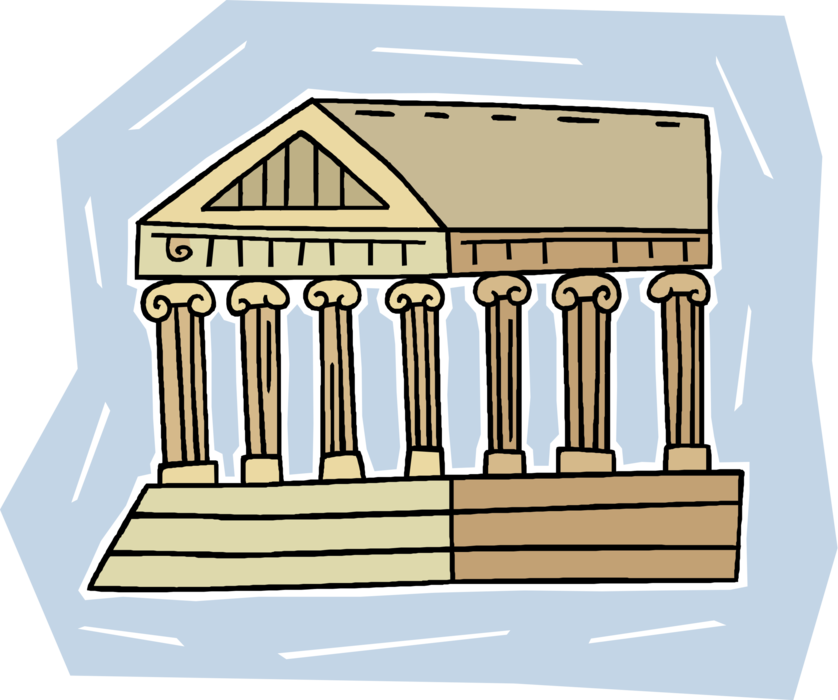Vector Illustration of Classical Greek Temple Façade with Ionic Columns