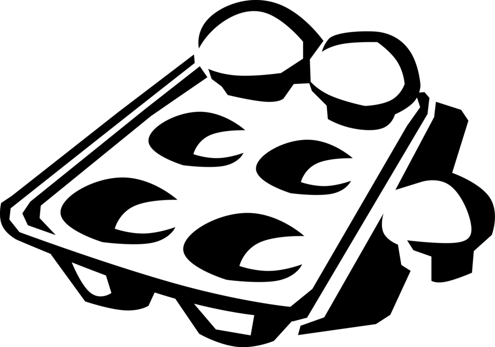 Vector Illustration of Baked Muffins in Kitchen Bakeware Baking Pan