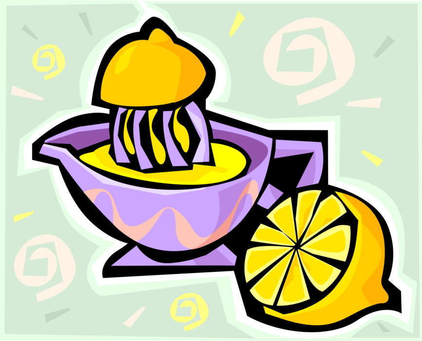 Vector Illustration of Citrus Lemon Juicer Juice Maker with Sliced Lemons