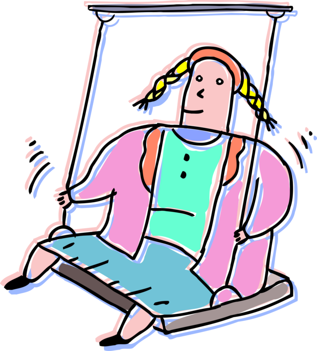 Vector Illustration of Girl Swinging on Playground Swing