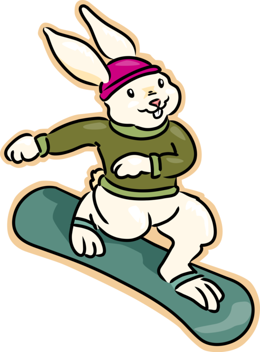 Vector Illustration of Small Mammal Rabbit Bunny Snowboarding on Snowboard