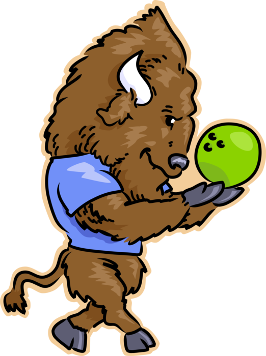 Vector Illustration of North American Wood Bison Buffalo Bowling with Bowling Ball