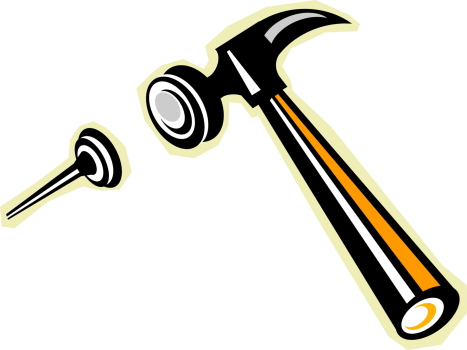 Vector Illustration of Woodworking and Carpentry Hammer and Nail