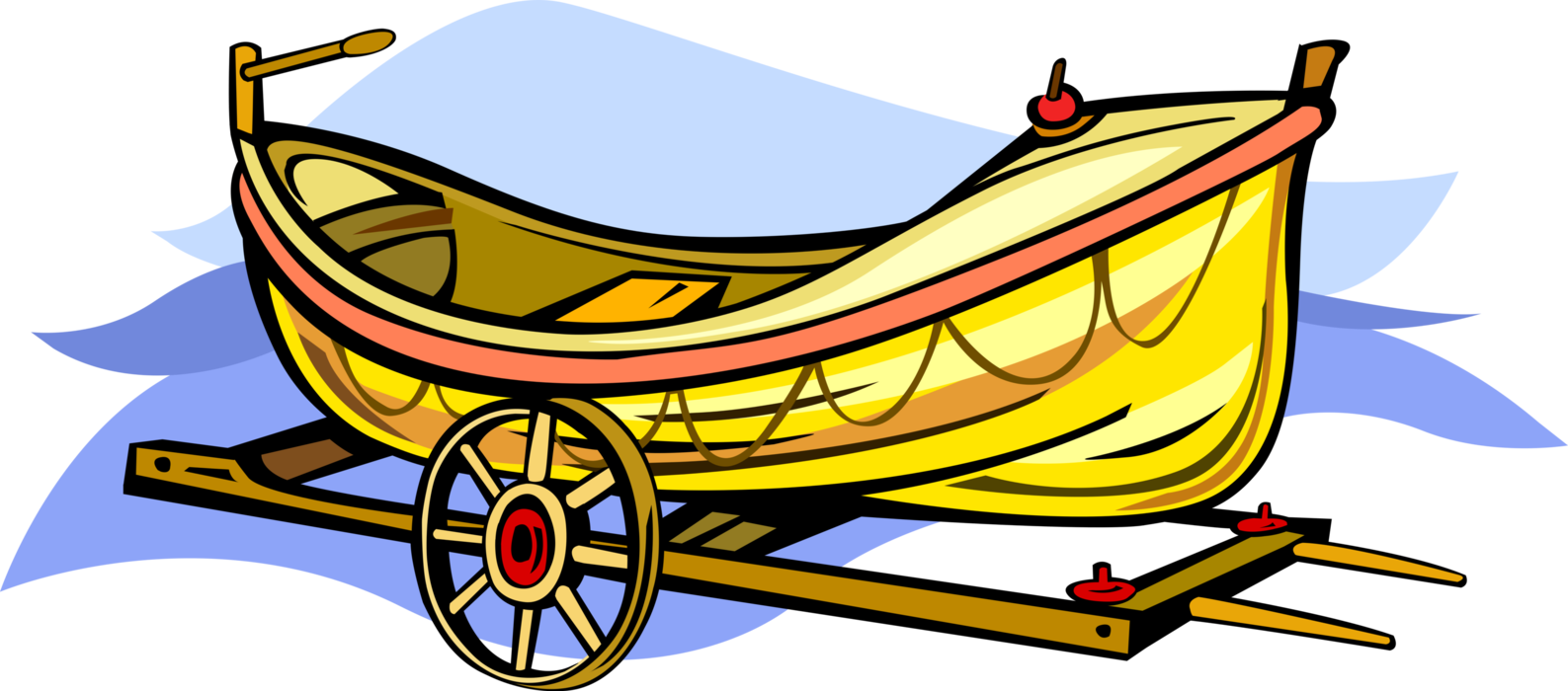 Vector Illustration of Dory Traditional Fishing Boat on Trailer with Wheels