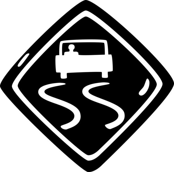 Vector Illustration of Highway Traffic Road Sign Caution Slippery When Wet
