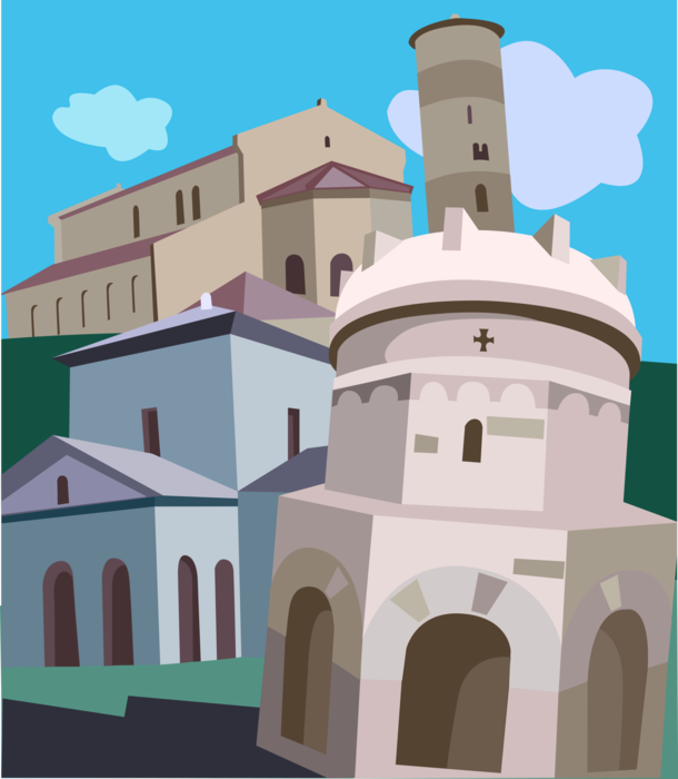 Vector Illustration of San Vitale Cathedral and Baptistery, Ravenna, Italy