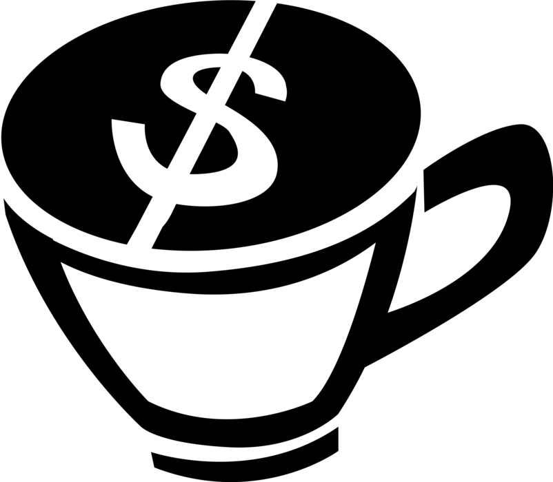 Vector Illustration of Financial Concept Coffee Mug Cup with Cash Money Dollar Sign