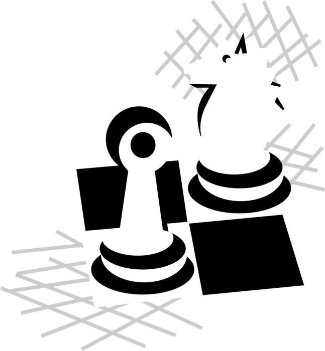 Vector Illustration of Pawn and Knight Horse's Head Piece in Game of Chess Represents Armored Cavalry