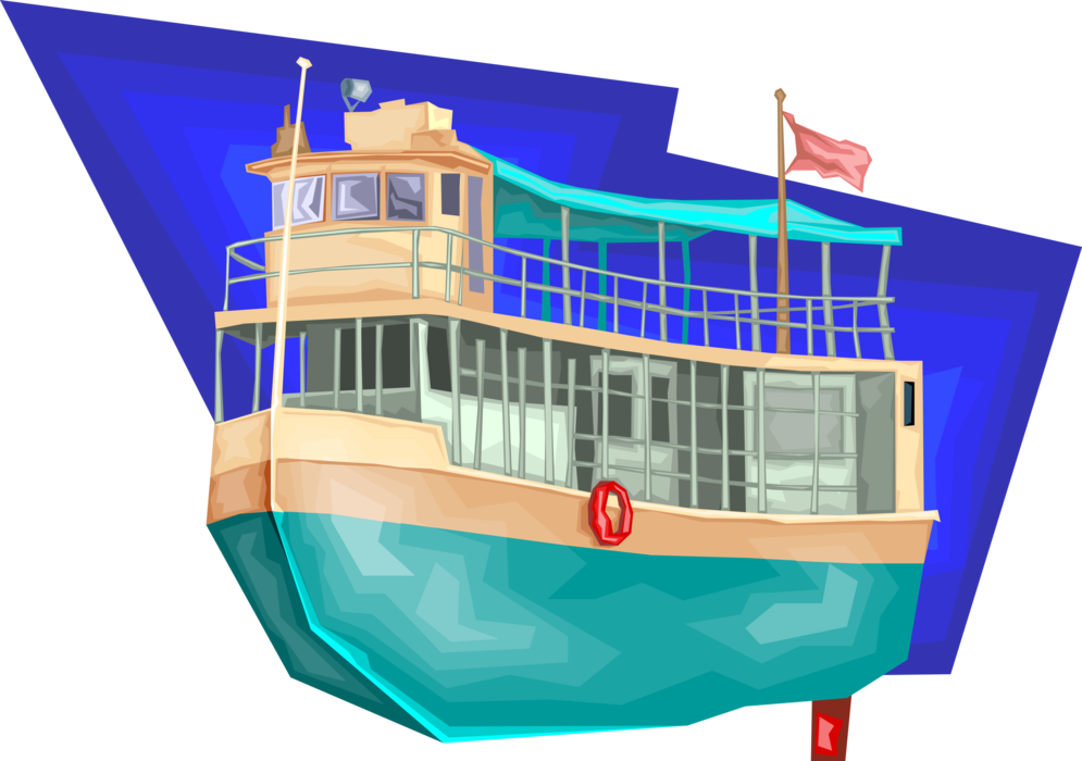 Vector Illustration of Ferry or Ferryboat Watercraft Vessel Transports Passengers