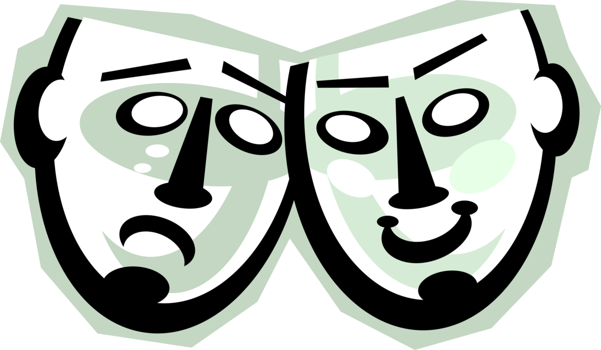 Vector Illustration of Theatre or Theater Theatrical Comedy or Drama Masks Melpomene and Thalia