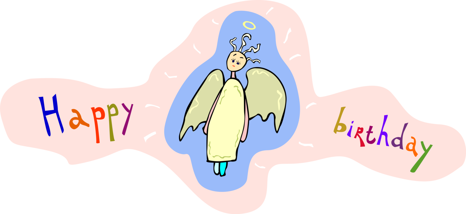 Vector Illustration of Happy Birthday Wish with Spiritual Winged Angel
