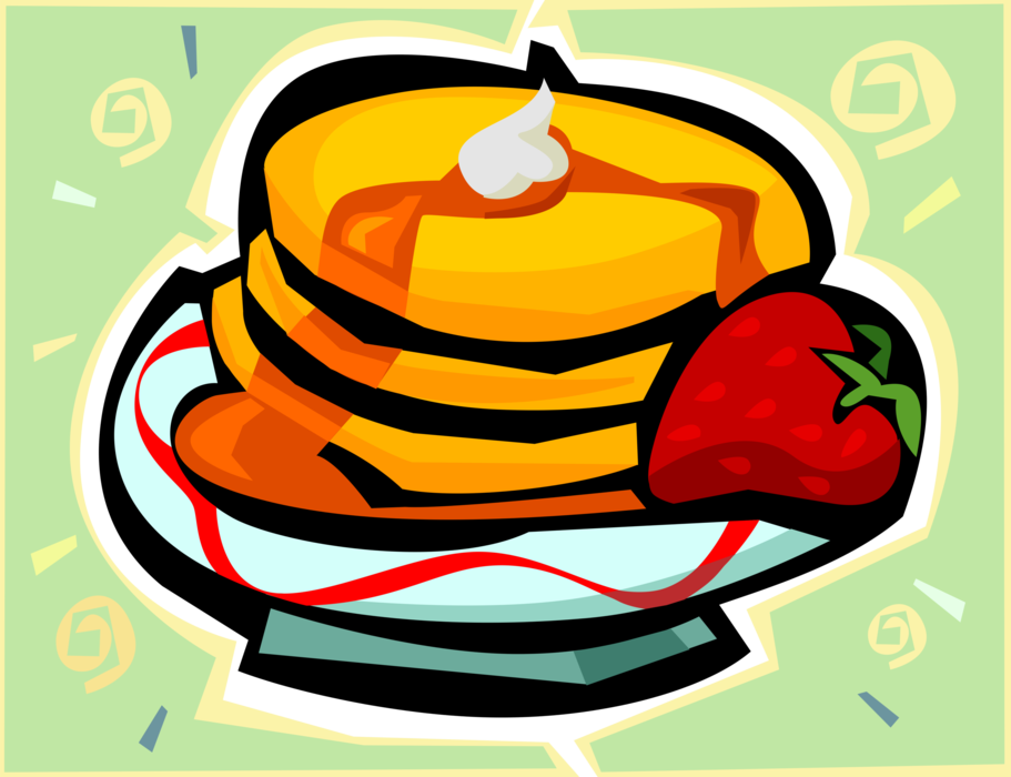 Vector Illustration of Breakfast Pancake Flapjacks with Strawberry