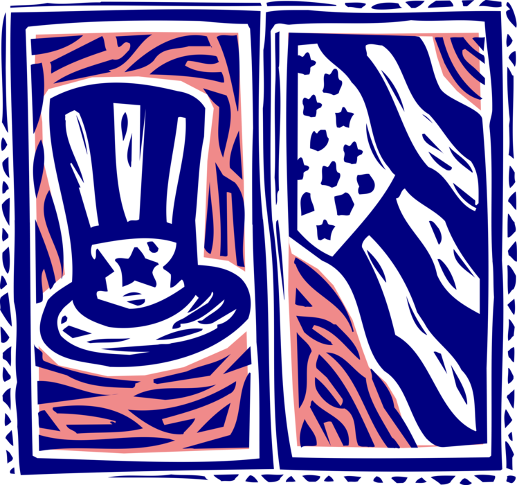 Vector Illustration of United States Flag and Uncle Sam Hat National Personification of American Government