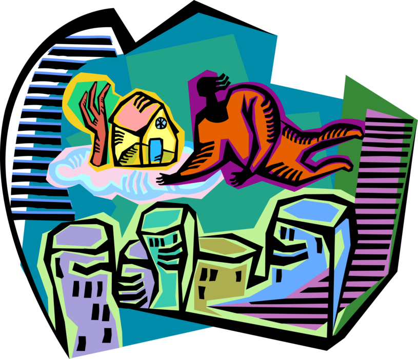 Vector Illustration of Escaping the City to Cabin in the Country