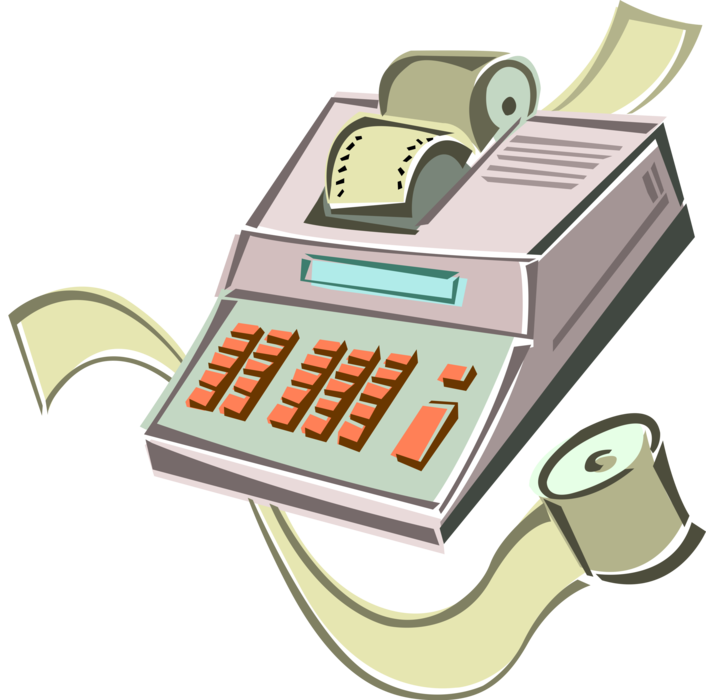 Vector Illustration of Adding Machine Calculator used for Bookkeeping Calculations