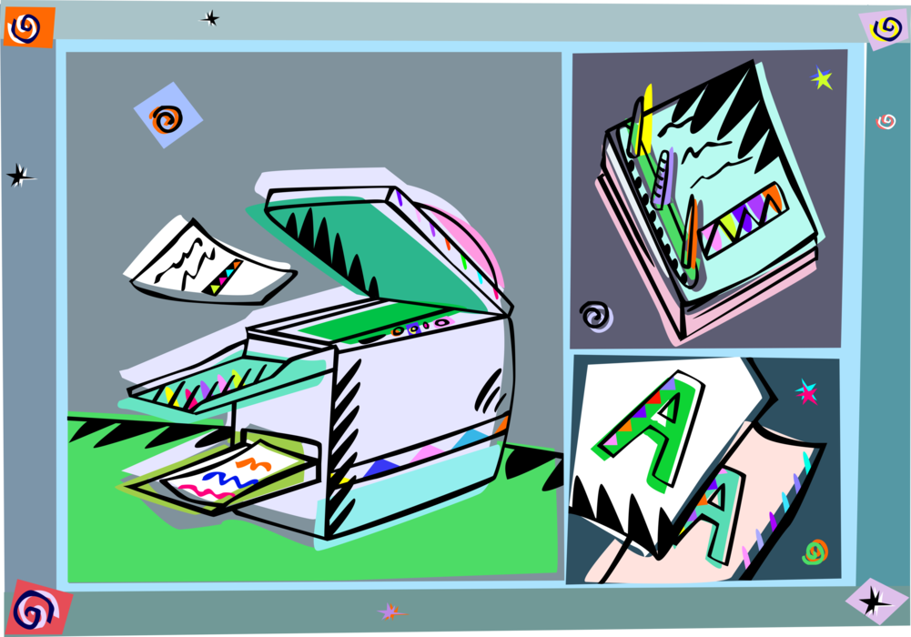 Vector Illustration of Duplicating Documents on Office Photocopier