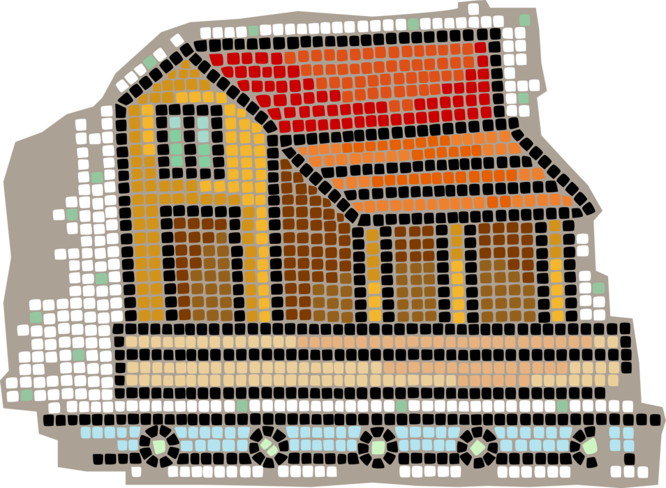 Vector Illustration of Decorative Mosaic Country Cottage Home Dwelling Shelter