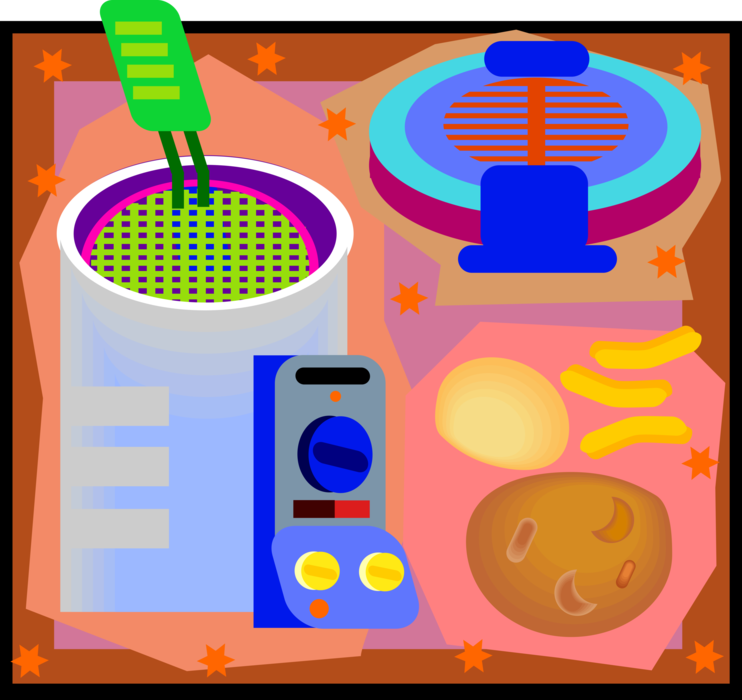 Vector Illustration of Small Kitchen Appliance Deep Fryer with Potato Fries