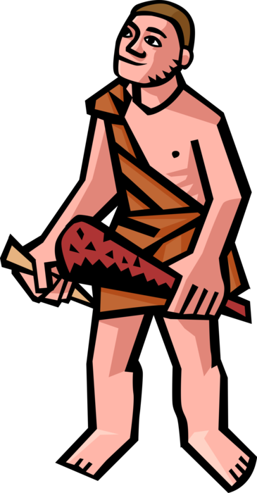 Vector Illustration of Prehistoric Neanderthal Stone Age Caveman with Wooden Club